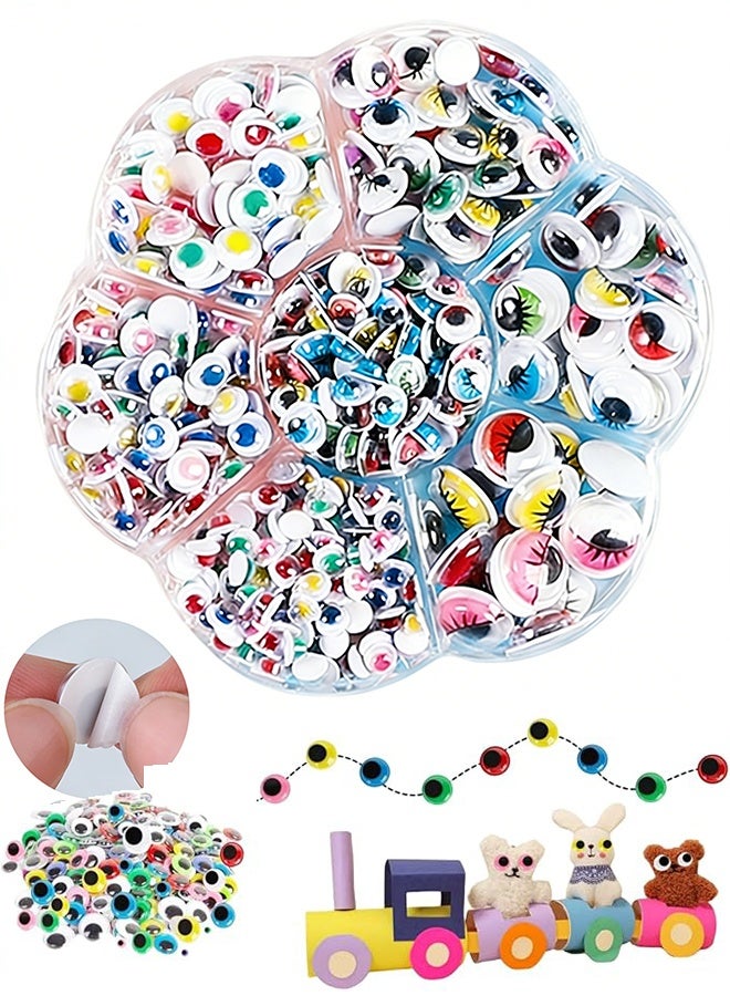 Happy D 600-pack of colorful round wiggly eye stickers, with adhesive backing, suitable for making teddy bear toys (mixed sizes) - Image 1